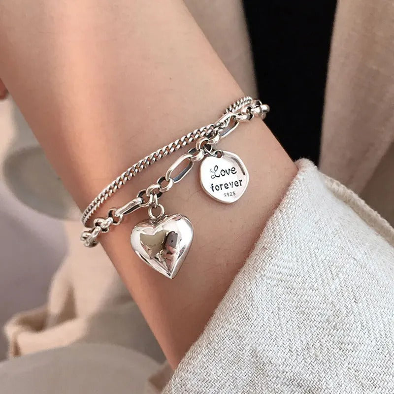 925 sterling sølvarmbånd Love forever + 2 gratis charms