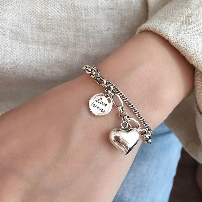 925 sterling sølvarmbånd Love forever + 2 gratis charms